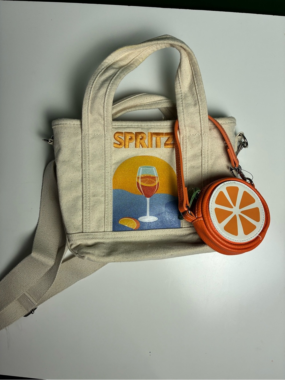 Marshalls Cream Canvas 'Spritz' Tote with Orange Coin Purse